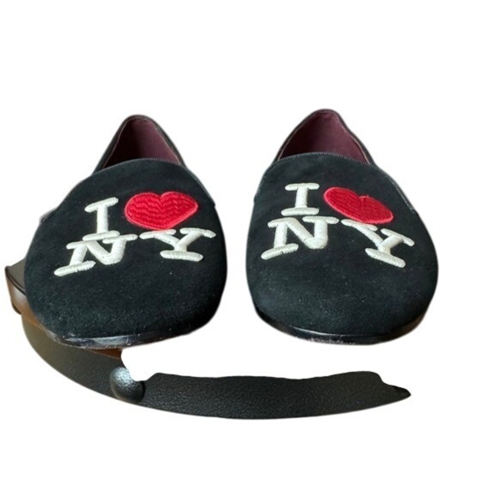 Kate Spade Lounge New York I Love NY Flats Black Suede Embroidered Size 8.5‎ - Picture 2 of 11